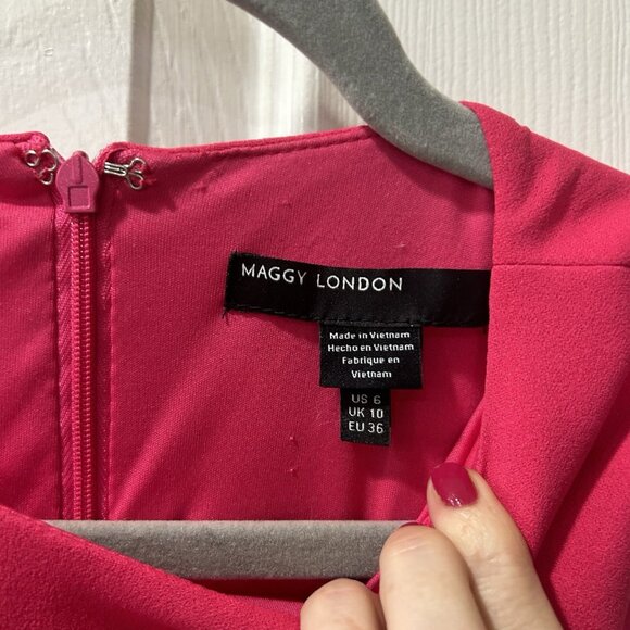 Maggie London NEW Cocktail Dress 6 Wrap Feminine Fairy Money Pink Asymmetrical - Picture 7 of 10